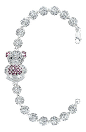 Pulsera Grande Oso Corazón Regalo Amor Zirconias Plata 925