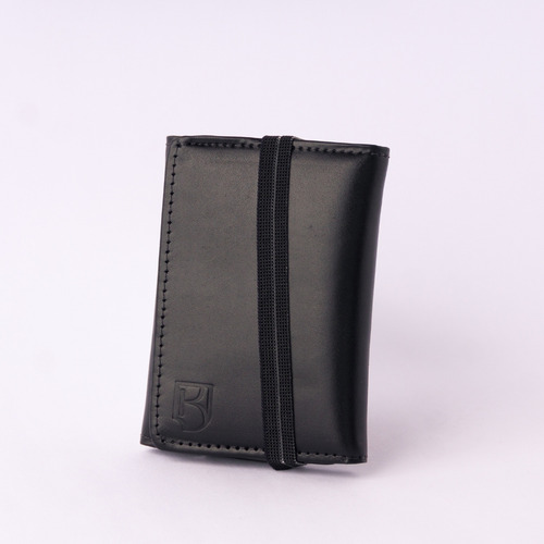 Carteira Masculina Couro Trifold Elástico Rfid Cnh Cédulas Cor Preto