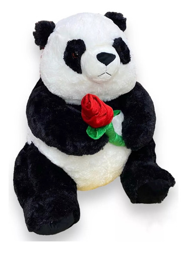 Oso Panda Peluche Con Flor Mediano 49 Cm