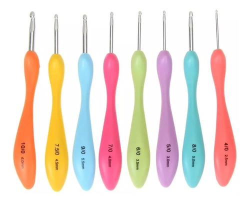 Agujas De Crochet Ergonómicas Mango De Plástico X 8 Und