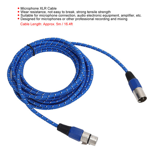 Cable Xlr Para Micrófono, Tejido Azul, 3 Pines, Accesorio Fe