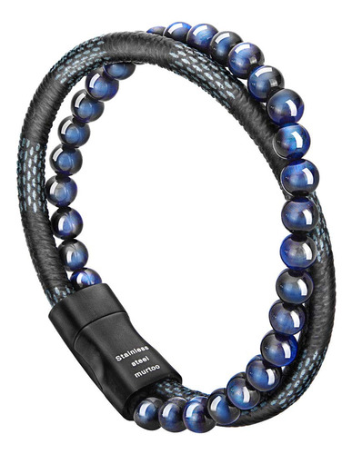 Murtoo - Pulsera De Cuero Con Cuentas Para Hombre Color Azul