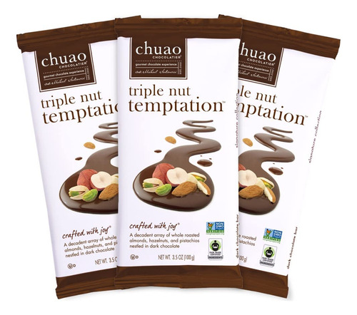 Barras De Chocolate Negro Triple Nut Temptation 3 Unidades