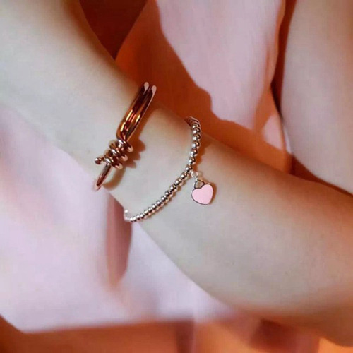 Aa Pulsera Delicada Con Cuentas En Forma De Corazón (bl)