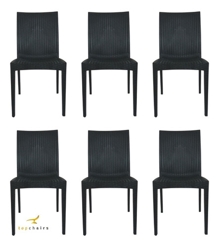 6 Cadeiras Ratan Plástica Preto Reforçada Top Chairs Jardim