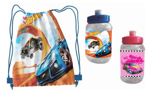 20 Morralitos Y 20 Vasos Personalizados Hot Wheels Recuerdos