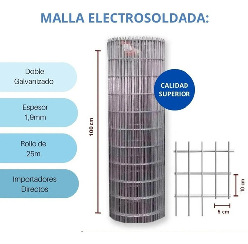 Imagen 2 de 7 de Malla Tejido Electrosoldada Rollo 1mt Alto X25mt/li 1.9mm