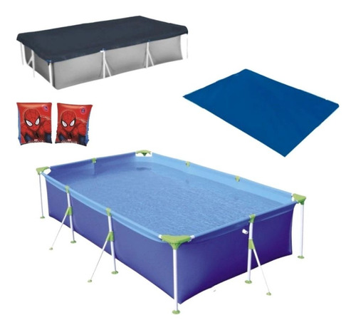 Kit Piscina 3700 L Mor Com Capa E Forro Mor + Boia De Braço