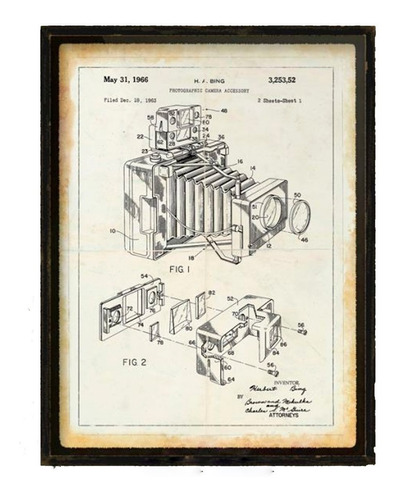 Cuadro Cartel Blueprint Cámara Antigua