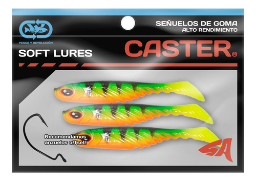 Imagen 2 de 3 de Señuelos Goma Caster Pesca Soft Minnow Verde Naranja 3u