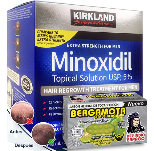 Minoxidil 5% Solución Tópica 6 Meses + Jabón Bergamota 125gr