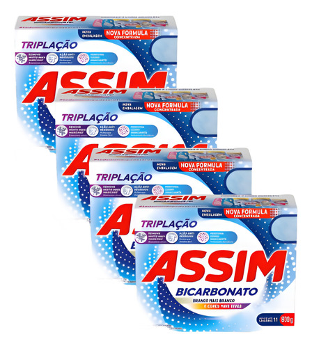 Combo Lava Roupas Em Pó Assim Bicarbonato 800g C/ 4 Unidade