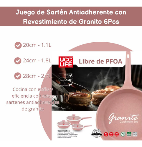 Juego De Sartén Antiadherente Con Tapa 20, 24 Y 28cm