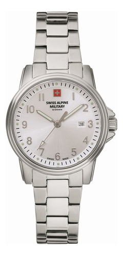 Reloj Swiss Alpine Military Leader Ladies 7711.1132sam Malla Plateado Bisel Plateado Fondo Plateado