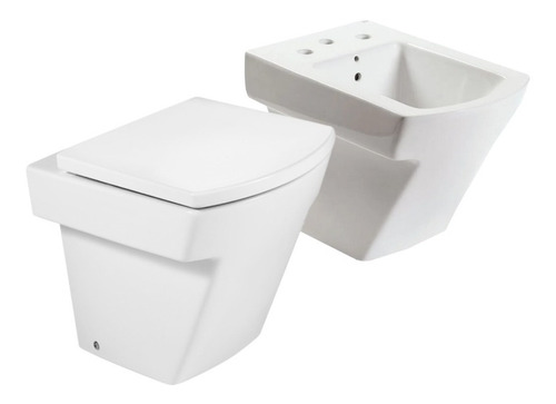 Combo Hall Inodoro Corto Bidet 3a Asiento Loza - Roca