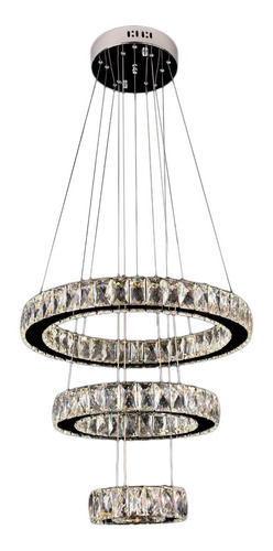 Imagem 9 de 10 de Lustre Pendente Cristal K9 Led 3 Anéis C/ Controle Remoto