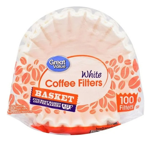 7 Pzas Filtro Para Cafetera Great Value Con 100 Pzas
