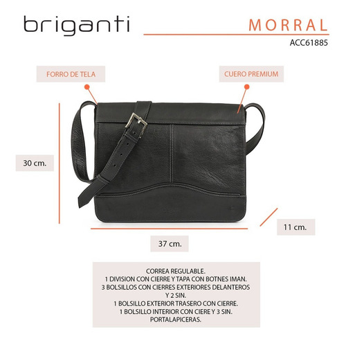 Morral Hombre Cuero Briganti Liso Moderno Acc61885 Color Negro