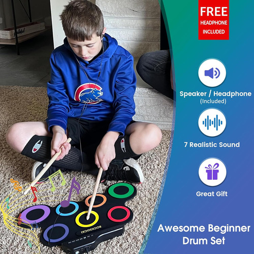 Kit De Batería Electrónica Para Niños, 7 Pad, Con Auriculare