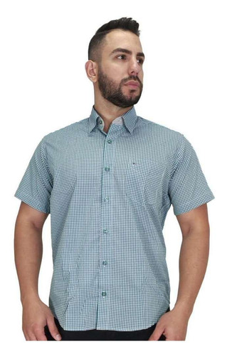 Camisa Masculina Fast Back Manga Curta Xadrez Verde Claro