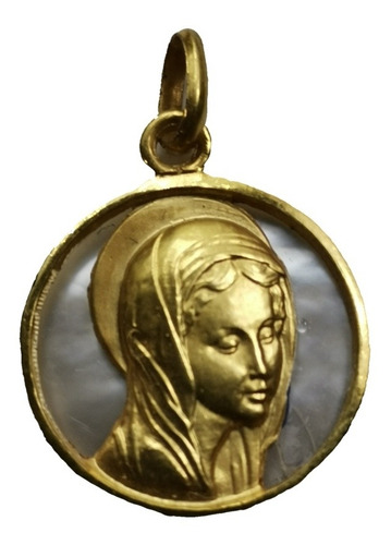 Medalla Oro 10k Virgen María Madre Perla #464 Comunión 