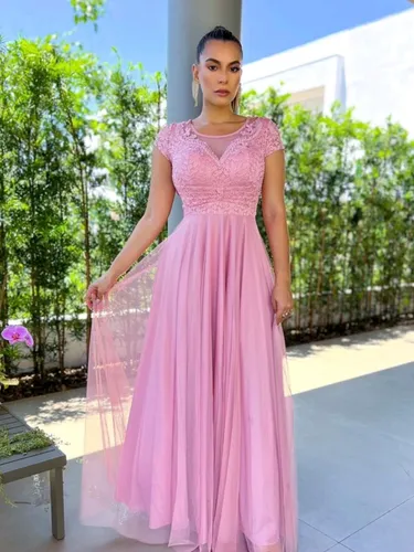Vestidos de madrinha store rose com manga