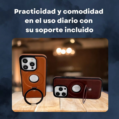 Funda For iPhone Magsafe De Cuero Lujo Con Soporte + Mica