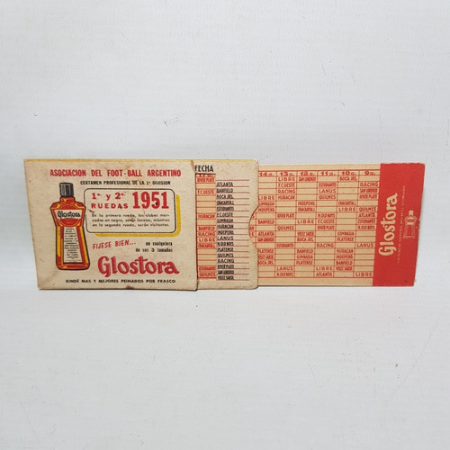 Imagen 3 de 7 de Antiguos Fixtures Fútbol 1951 Shell Glostora Lote Mag 59422