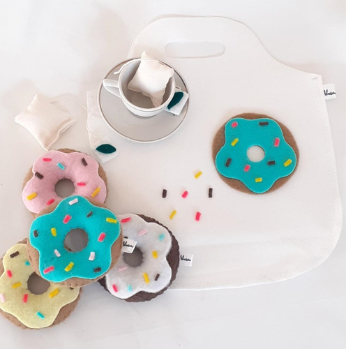 Comiditas De Tela Set Merienda 4 Donas 2 Saquitos Té + Bolsa