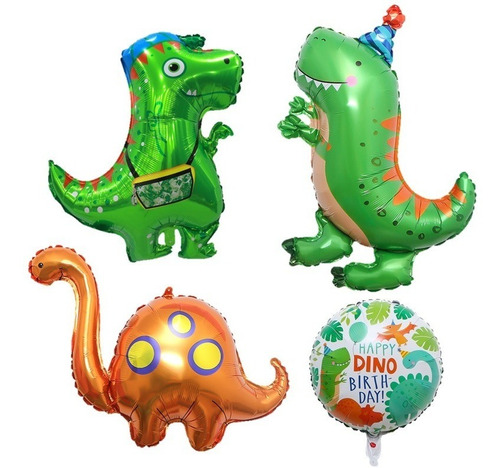 Kit Globos Metálicos Con Forma De Dinosaurios C/4 Pzs  #1