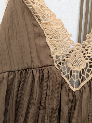 Free People Vestido Corto Boho Encaje Café (Usado)