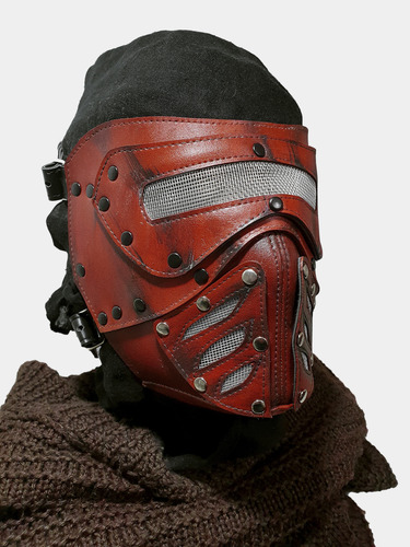 Máscara Cyberpunk Ecocuero Roja Halloween Fiestas Dj Ciclope Rojo Cíclope