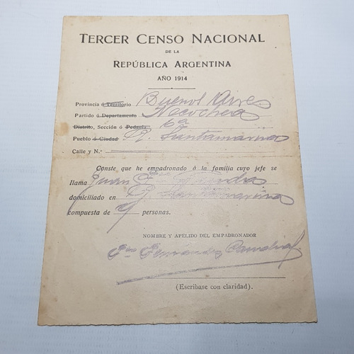 Antigua Boleta Censo 1914 Necochea Original Mag 60752