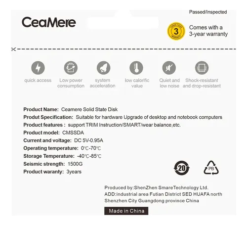 SSD 512gb Ceamere 2,5 Sata3 Cmssda 512gb Preto | MercadoLivre