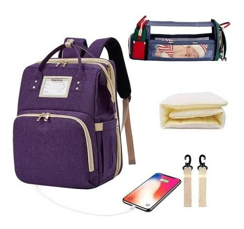 Bolso Pañalera Con Cambiador De Bebe Plegable + Usb