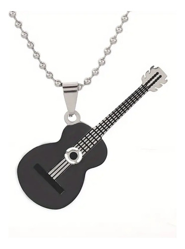 Collar Cadena Guitarra Acustica Negro 5cm Acero Inoxidable
