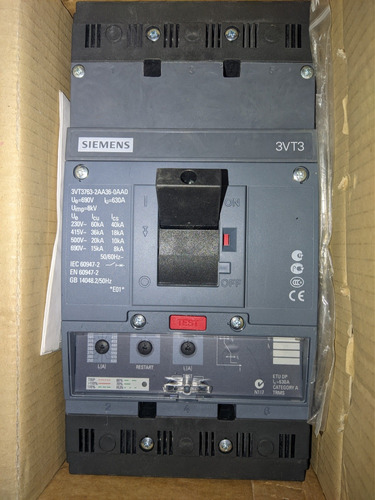 Breaker Siemens 630 Amp 3vt3763-2aa36-0aa0.