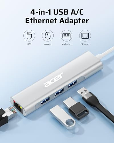 Adaptador Acer Usb C A Ethernet, Concentrador Usb-a/c 4 En 1