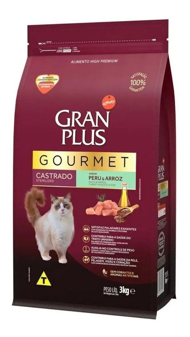 Gran Plus Ração Seca Gato Adulto Castrado Sabor Peru 3kg High Premium