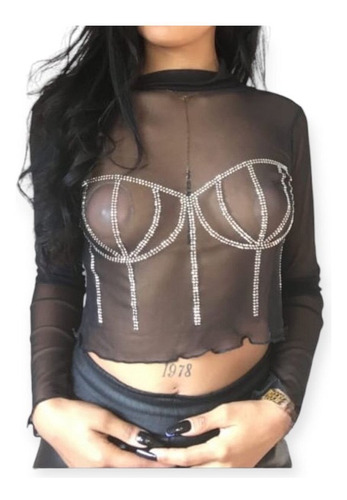 Crop O Top De Tul Con Detalles  Strass O Brillos Ideal Noche