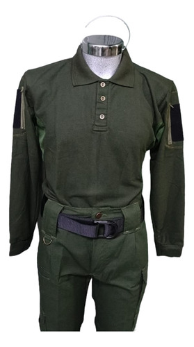 Camisa Tactica Manga Larga Polo Verde Olivo Airsoft Militar 