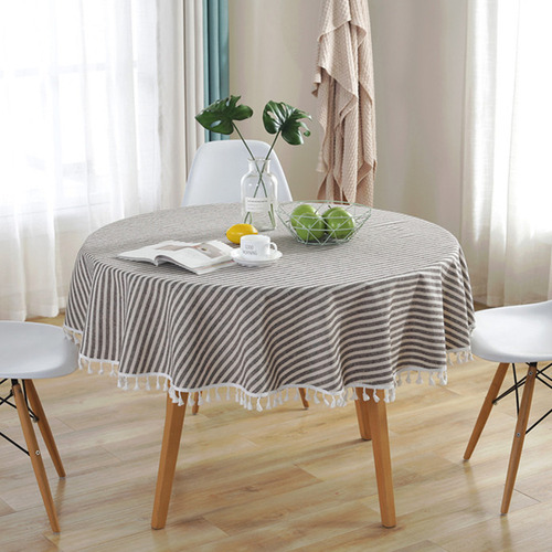 Mantel Redondo A Rayas Con Borla, Mantel De Comedor