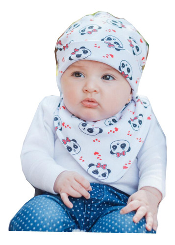 Touca Bebe Duplo Tecido E Babador Bandana Kit 3 Und.