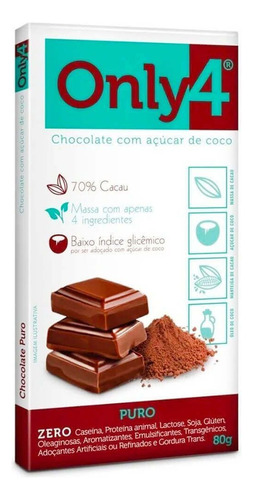 Chocolate 70% Cacau Puro Only4 80g Unitário