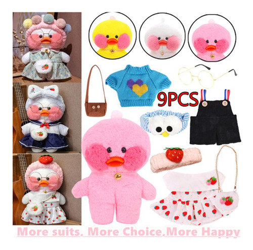 Peluche De Pato Lalafanfan, 9 Piezas, Ropa, Gafas Y Bolsa