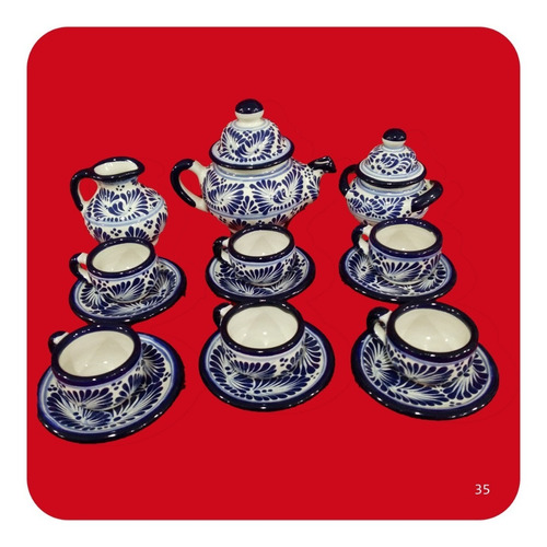 -50% Juego De Café Talavera Poblana Express Azul Dif. Diseños Chico Cfx