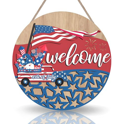 4th Of July Welcome Sign Decorations Patriotic Gnomes W...