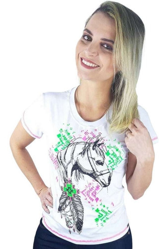 Camiseta Feminina Miss Country Com Estampa De Cavalo Strass