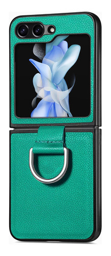 Carcasa Para Samsung Z Flip 5 Cuero Premium Color Con Anillo