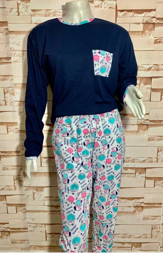 Pijama Adulto Feminino Manga Longe E Calça Inverno